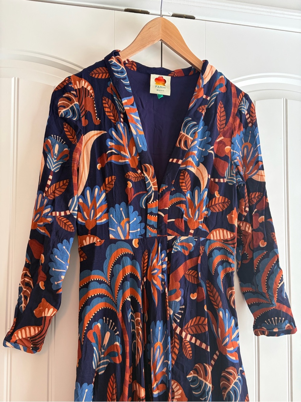 FARM RIO Blue Nature Beauty Long Sleeve Maxi Dress Women's Size XS - Picture 3 of 14